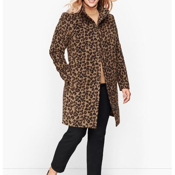 Talbots Plus Wool Leopard Print Coat Zip Front Mid Length Animal Print Chic 16W - Picture 15 of 16